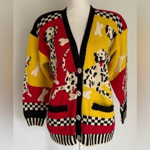 Cardigan Bay Hand Knitted Dalmatian Buttoned Down Sweater - Size Small